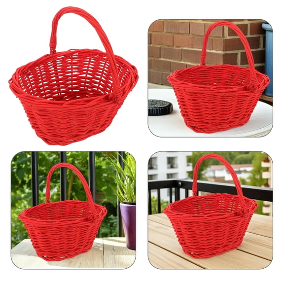 Hemobllo Handwoven Red Wicker Picnic Basket with Handle Multipurpose Willow Storage for Home
