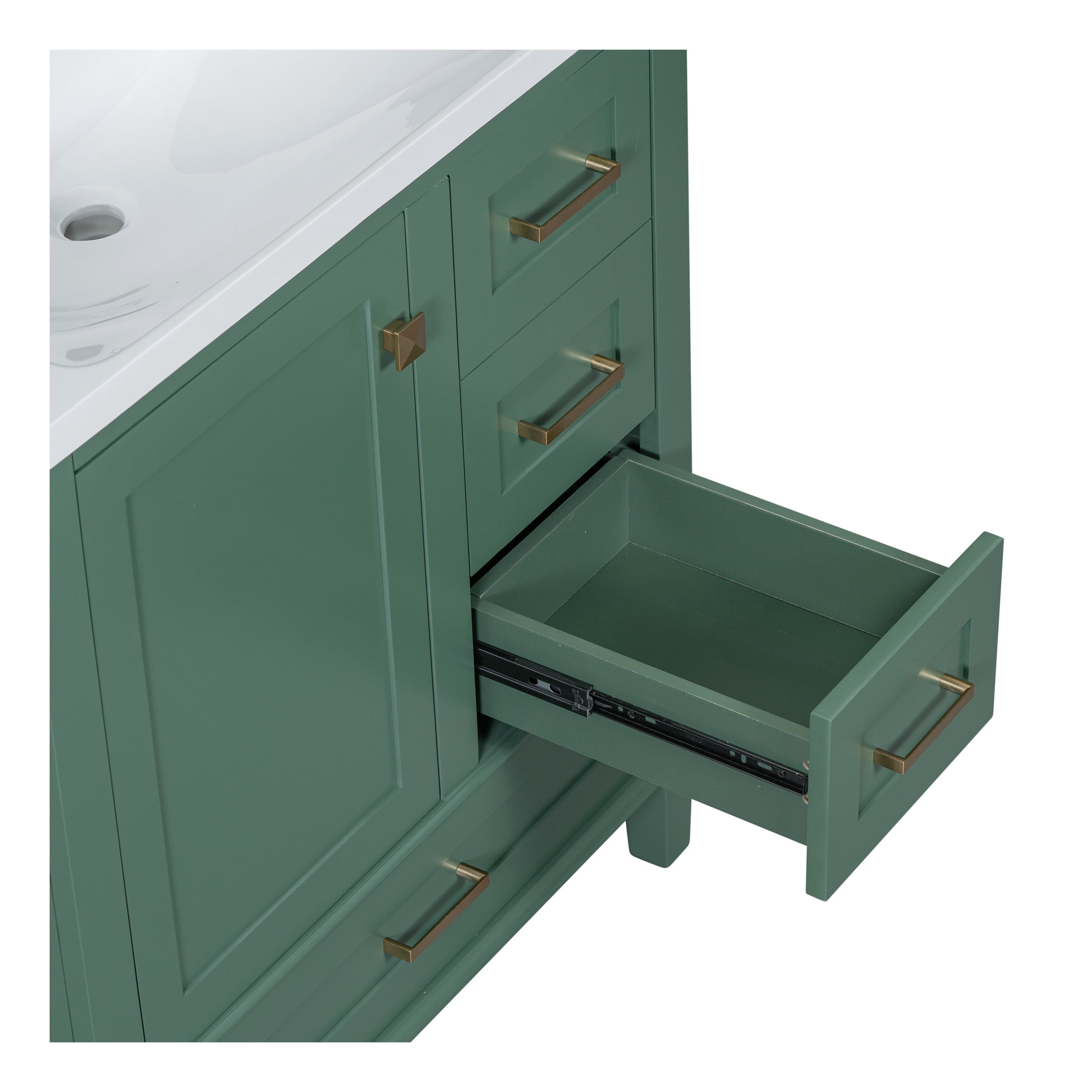 Nyveth Modern Bathroom Vanity with Ceramic Sink, Shelves, Drawers, Wood, Green