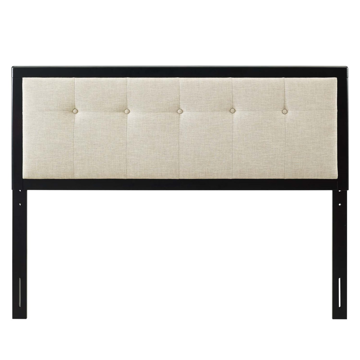 Tufted Headboard, Queen Size, Beige Black, Wood, Mid Century Bedroom, Modern Contemporary HB35155