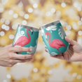 thumbnail image 2 of 12oz Stemless Wine Tumblers Flamingo and Palm Leaves Tropical Hawaii Vacuum Insulated Stainless Steel Travel Tumbler Cups Mug with Lid and Straw for Champaign,Cocktail,Beer with Cleaning Brush, 2 of 5
