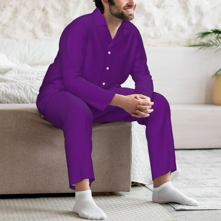 人気定番 Horeoi Sleeve Long Pajamas Mens Set Pajamas Print Purple Clothing