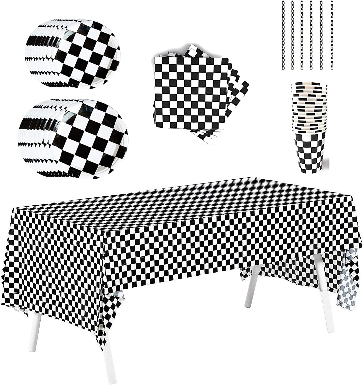 Serves 20 Guests, 101 Pack Race Car Checkered Party Supplies Decoration