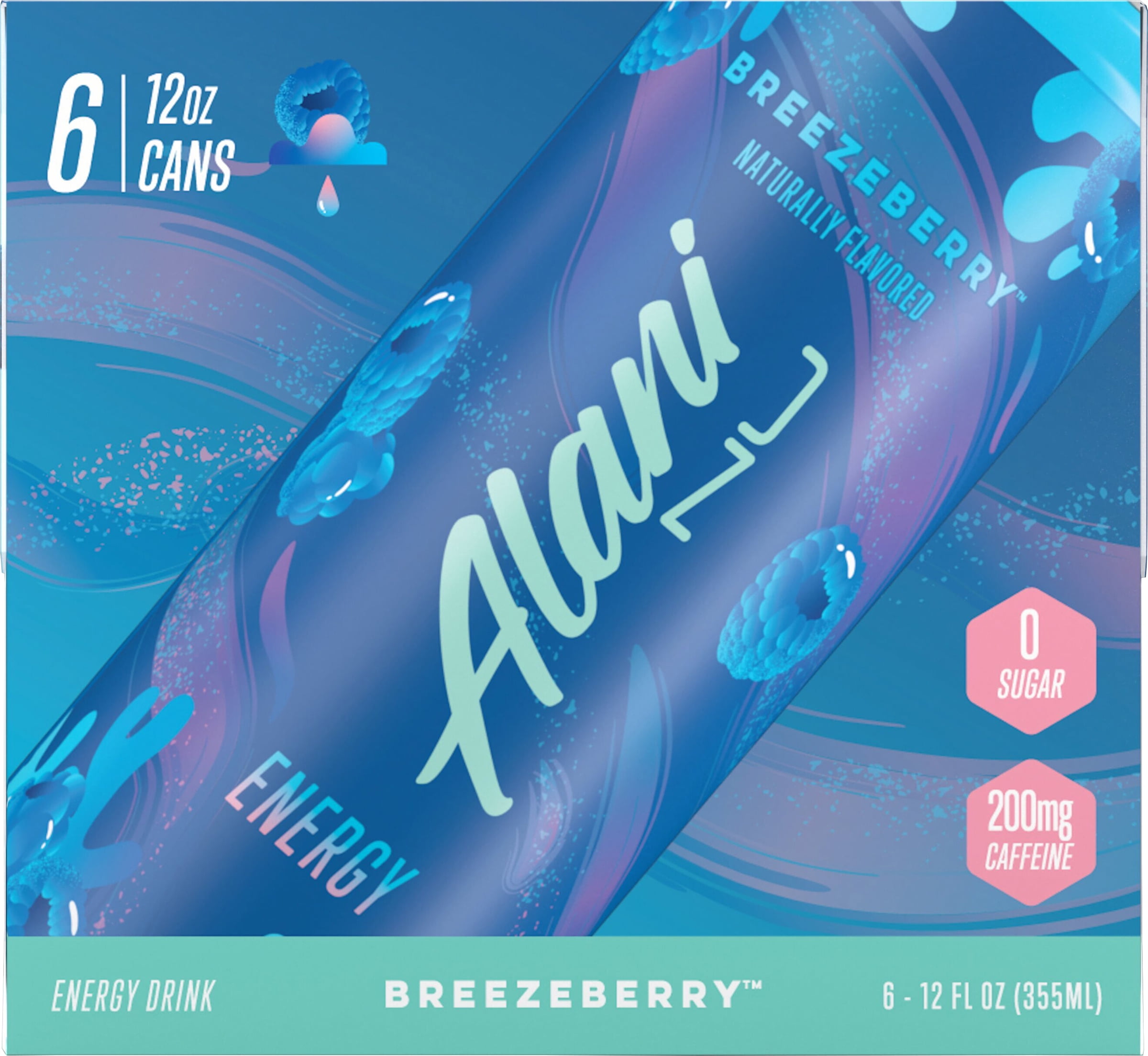 Alani Nu Sugar Free Energy Drink, Breezeberry, 12 fl oz, 6 Pack, Cans, 200mg Caffeine