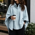 thumbnail image 5 of Sorvello Women Poncho Sleeve Lapel Button Down Oversized Batwing Shirt Outerwear Summer Fall Loose Top Causal Outfits Light Blue XL, 5 of 5