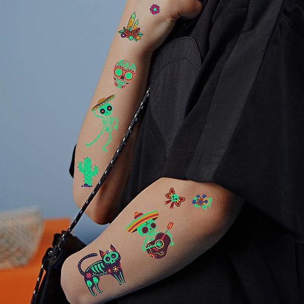 KIRZAX 10 Hojas De Tatuajes Temporales De Halloween Para Niños – Dibujos Animados Con Calabazas, Fantasmas Y Murciélagos, Que Brillan En La Oscuridad, Fáciles De Aplicar Y Quitar