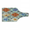 thumbnail image 1 of Country Cutting Board, Patchwork with Heart and Swirling Flower Pattern with Folkloric Feminine Details, Tempered Glass Cutting and Serving Board, Wine Bottle Shape, Multicolor, by Ambesonne, 1 of 1