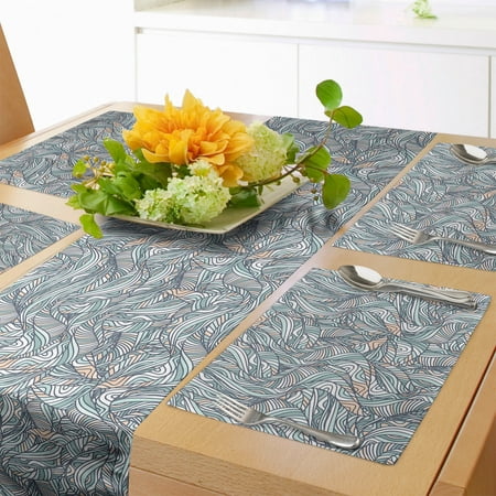 

Foliage Table Runner & Placemats Swirly Stripes and Curves Lines Foliage Branches Nature Abstract Forms Set for Dining Table Placemat 4 pcs + Runner 14 x72 Cadet Blue and Peach by Ambesonne