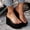 Black, variant on Women's Platform Wedge Sandals - Slip On Style with Open Toe Clear upper