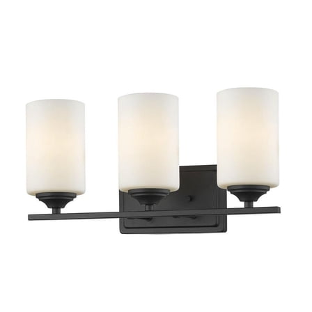 3 Light Steel Vanity Light Fixture with Cylinder Matte Opal Glass-8.5 inches H By 17.38 inches W-Bronze Finish Bailey Street Home 372-Bel-1918262
