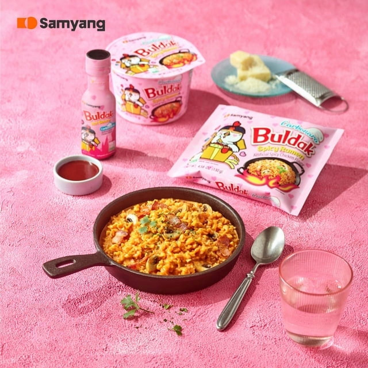 (2 pack) Samyang Spicy Chicken Noodle Carbonara Flavor Ramen, 4.58 oz, 5 Pack