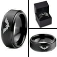 thumbnail image 4 of Tungsten Bat Spread Wings Band Ring 8mm Men Women Comfort Fit Black Step Bevel Edge Brushed Polished, 4 of 4