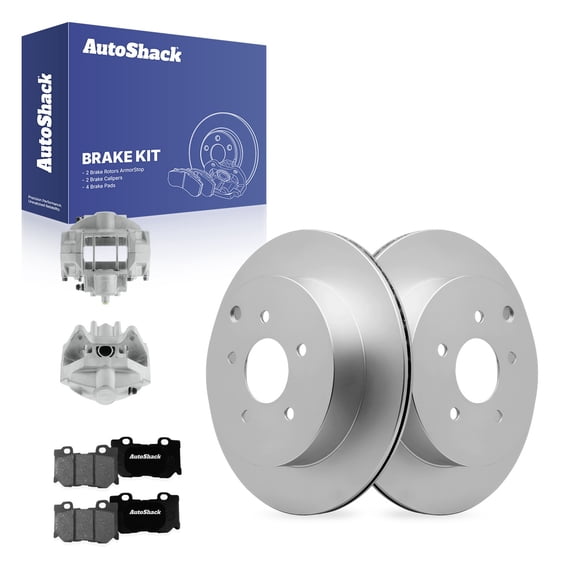 AutoShack Rear Vented Coated Brake Rotors   Premium Ceramic Pads   Calipers 8-PC Brake Kit Replacement for 2018 INFINITI Q70 ArmorStop 12.12" (307.8 mm)