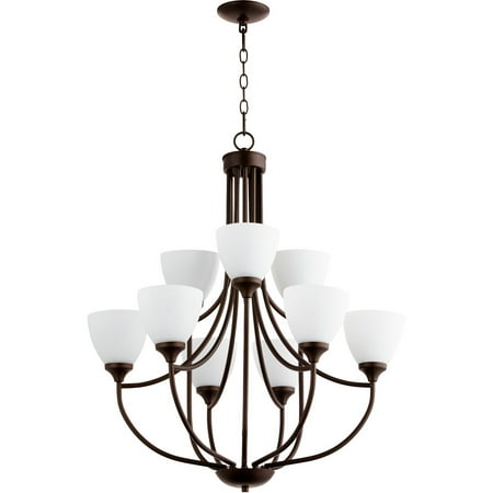 

Chandeliers 9 Light With Oiled Bronze Finish Satin Opal Glass Medium Base Bulbs 27 inch 540 Watts