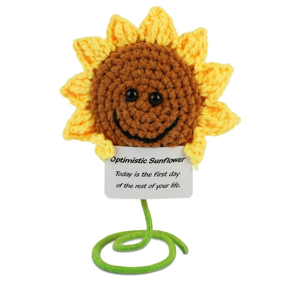 Mini Funny Positive Potato, 3 inch Knitted Wool Doll with Positive Card for Cheer Up Gifts and Party Decorations, Cute Wool Positive Potato Crochet Doll for Birthday Gifts (Sunflower)