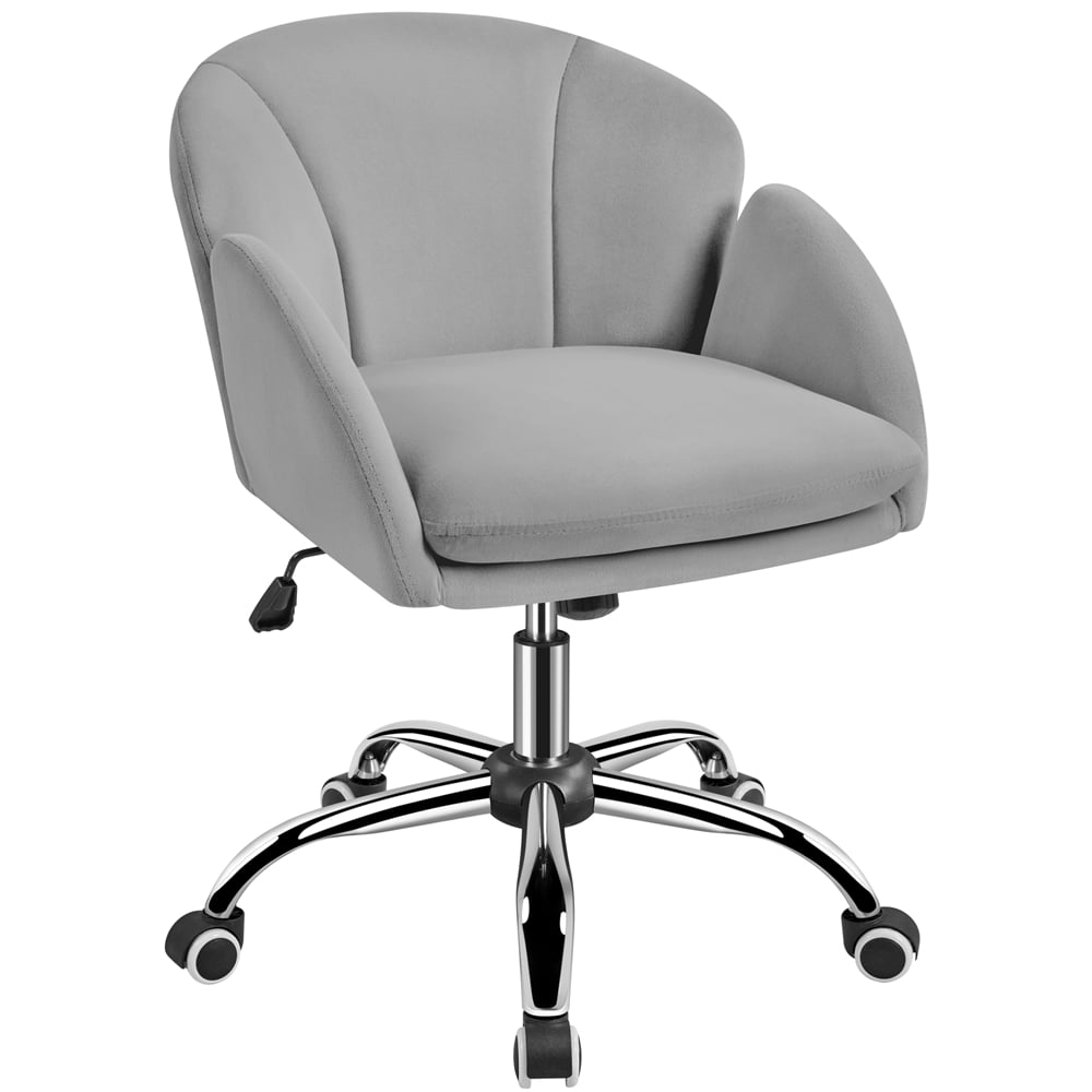 Yaheetech Swivel Rolling Desk Chair Makeup Vanity Chair with Armrests, Light Gray