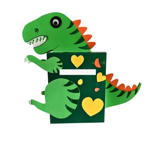 4E’s Novelty DIY Dinosaur Valentine Day Card Box Craft Kit for Kids, Classroom Valentine Mailbox Activity