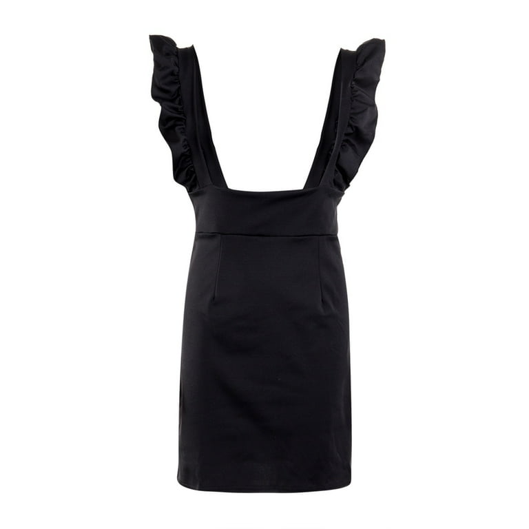 US Womens Check Dog Tooth Frill Ruffle Pinafore Bodycon Party Short Mini Dress