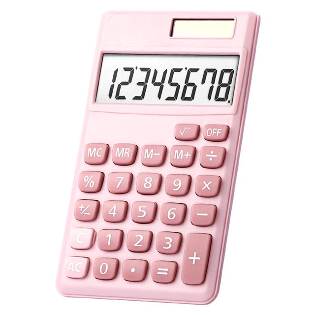 Tignapoo KK-320 Dual Power Solar Calculator with 8-Digit Display, Concave Buttons, and AG10 Battery in White, Pink, or Sky Blue