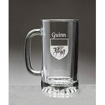 Guinn Irish Coat of Arms Glass Beer Mug (Sand Etched)