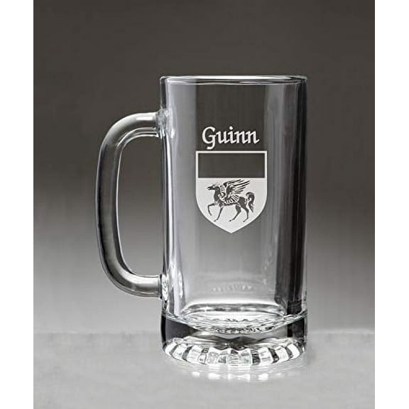 Guinn Irish Coat of Arms Glass Beer Mug (Sand Etched)