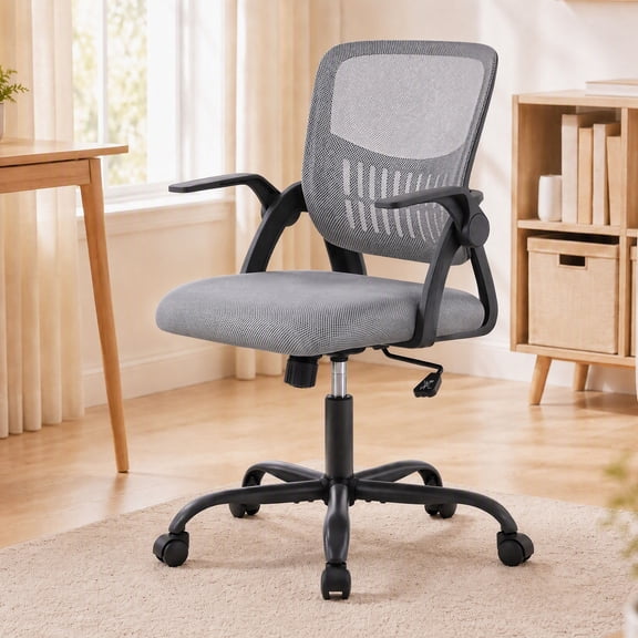 EDX Ergonomic Office Desk Chair, Lumbar Support, Flip-up Armrest, 350lbs, for Home, Office & Bedroom, Gray