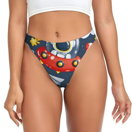 Qokaie Astronaut And Space Printed Women s Cotton Thong Underwear  Sexy Breathable Panties G-string-Small
