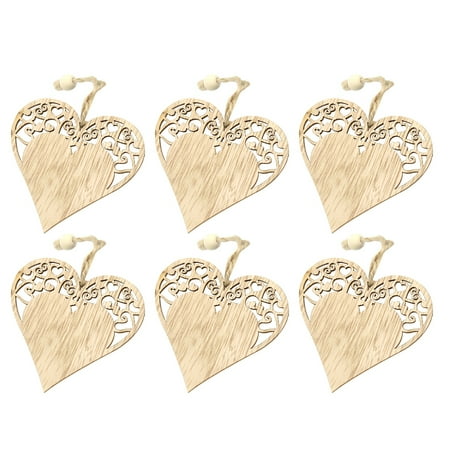 

6 Hollow Wooden Pendant Heart Shaped Wish Pendant Decorative Handicraft Pendant Festival Atmosphere Window Stain Glass Rose Bead Garland Swinging Car Suck Stain Glass Bath Light Catchers for Windows