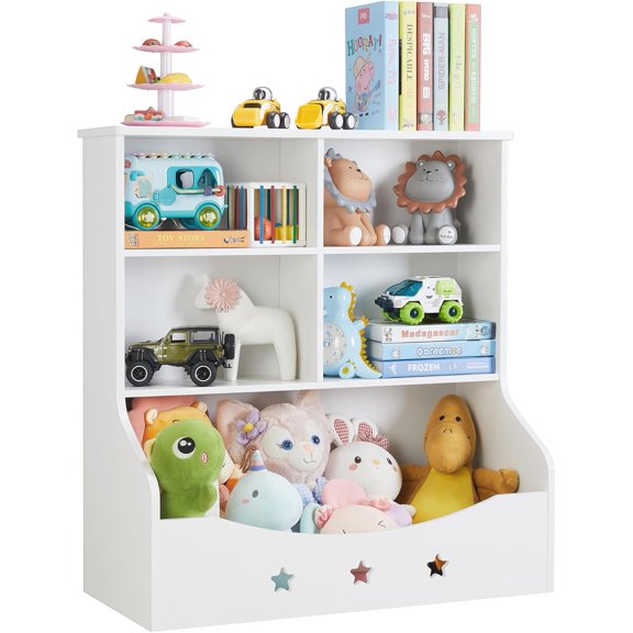 Kids Toy Storage Organizer, Children Multi-Functional Bookcase and Bookshelf, Toddler 5 Cubby Toy Storage Cabinet, Toy Shelf for Playroom, Bedroom, Living Room, Nursery, School (White)