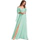 thumbnail image 1 of Vestidos de dama de honor de gasa con cuello en V y tirantes finos personalizados, vestidos formales de dama de honor fruncidos con hombros descubiertos y mangas, 1 of 5