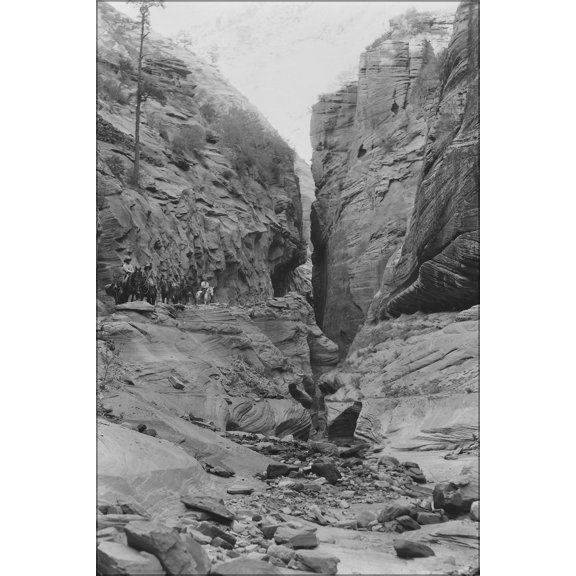 24"x36" Gallery Poster, Echo Canyon on East Rim Trail. Pot holes along stream bed. Horse back party