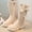 Beige, variant on Kids Girls Riding Boots, PU Low Heel Zipper Mid Calf Fall Winter Shoes Beige Size 1.5 Big Kids