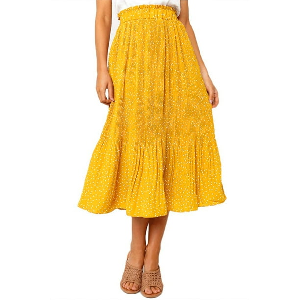 Fantaslook Midi Pleated Skirts for Women Polka Dot Swing High Waist