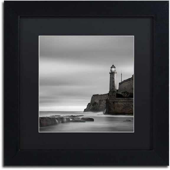 Moises Levy 'Morro Lighthouse' Black Matted Framed Art
