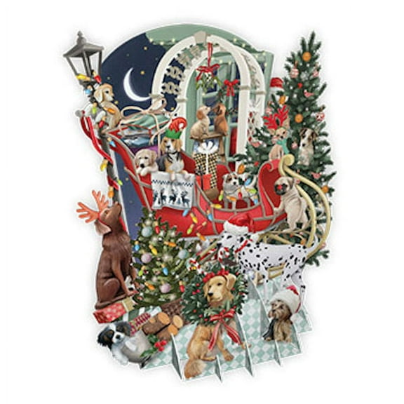 Notes & Queries Sleigh Dogs 3D Pop-Up Christmas Card Greeting Card