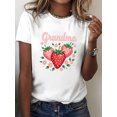 thumbnail image 6 of Women Crew Neck Grandma Strawberry Floral Graphic Print Short Sleeve Casual T-Shirt for Spring Summer, 6 of 6