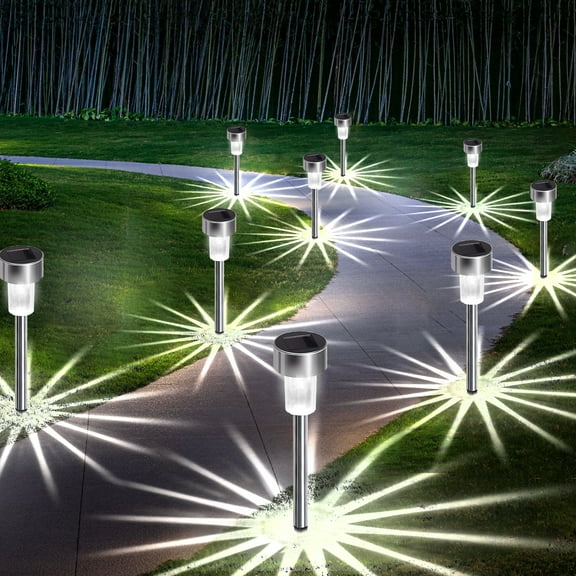 Fohil Solar Garden Lights Outdoor, 12 Pack Solar Pathway Lights Waterproof for Garden Lawn Cool White