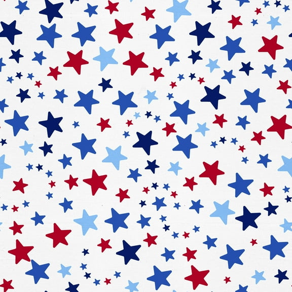 David Textiles 44" x 2 Yards Poly-Cotton Red White Blue Stars Pre-Cut Fabric, White