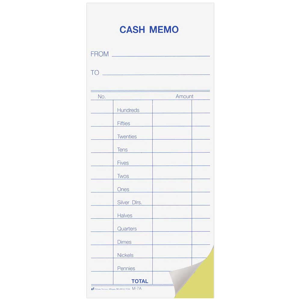 BankSupplies 2Part Snap Cash Memo Pack 23/4 x ¼ Plus Stub Pack of