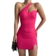 thumbnail image 1 of VISgogo Mini vestido ajustado dividido para mujer, correa de espagueti, vestido de club con recorte de un hombro VISgogo  moda, 1 of 5