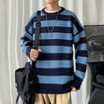 thumbnail image 5 of Suéter grueso de rayas anchas de moda para hombre, suéter de cuello redondo de estilo juvenil de invierno, 5 of 5