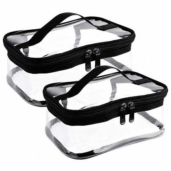 2 Pack Clear PVC Zipper Storage Bag with Handle, Waterproof Portable Travel Organizer Pouch for Art Pens, Markers, Cosmetics and Small Supplies