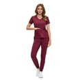 thumbnail image 2 of ACTIVE UNIFORMS Women’s Ultra-Soft Luxe Stretch Jogger Scrub Set V-Neck Top & Jogger Pants with Pockets - Regular & Petite Size (Burgundy, Large-Petite), 2 of 4