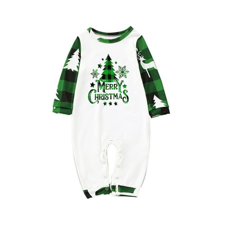 

Genuiskids Christmas Pajamas Family Matching Parent Child Christmas Nightclothes Long Sleeve Round Neck Tree Print Tops Trousers Suit Infants Romper