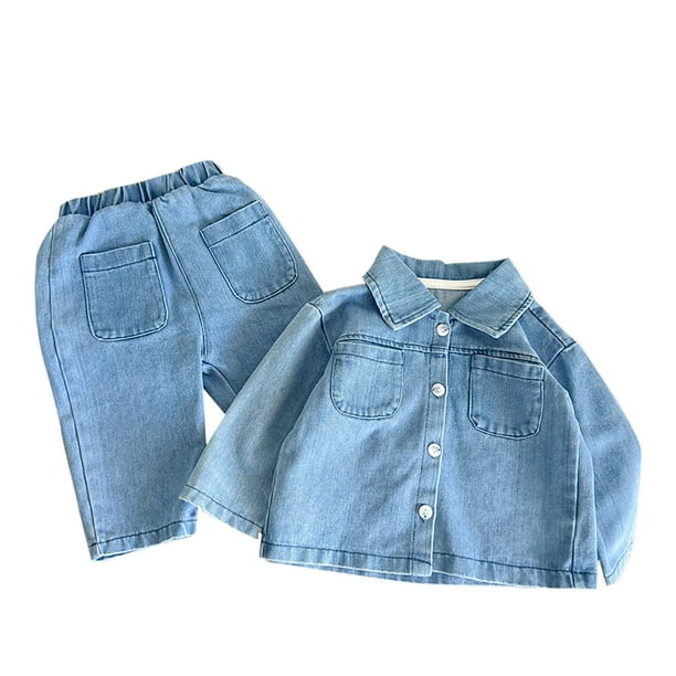 Odeerbi 0-4 Años Niño Niña Conjunto Vaquero Camisa Vaquera Manga Larga Conjunto Cuello Redondo Camisa Pantalones Sueltos Conjunto Dos Piezas