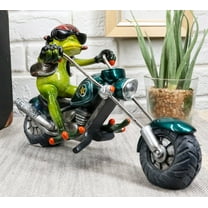 Ebros Gift 5.25" Biker Frog Smoking Cigar On Blue Chopper Motorcycle Garden Statues, Decorative