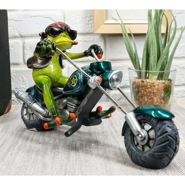 Ebros Gift 5.25" Biker Frog Smoking Cigar On Blue Chopper Motorcycle Garden Statues, Decorative