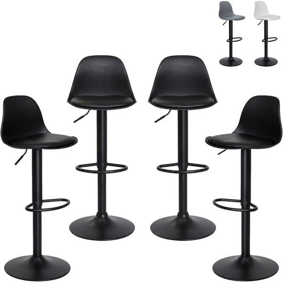 Set 4 Sillas Banco Bar Eames Ajustable Tulip Minimalista Silla Alta para Barra con Reposa Pies Asiento Giratorio 360° Banco Alto con Altura Regulable (Negro 4 Piezas)
