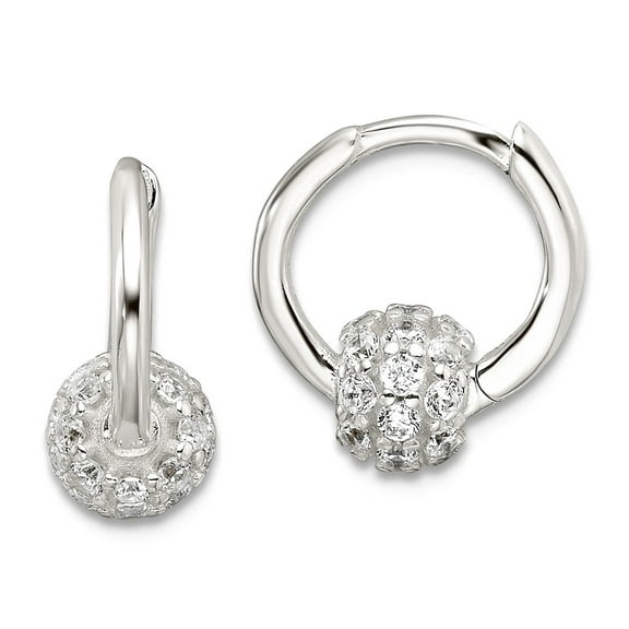 925 Sterling Silver E-coating Cubic Zirconia Ball Hinged Hoop Earrings 12.25x11mm Wide 5mm Thick Ball Earring for Women