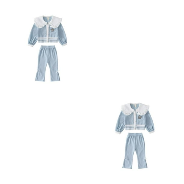 Sonducket Traje de primavera para niñas, ropa deportiva, abrigos con cierre de botones para niños, pantalones de cintura elástica, chándales Azul ciento diez 2piezas