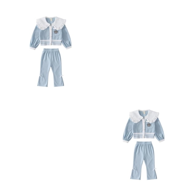 Qarigey Traje de primavera para niñas, ropa deportiva, abrigos con cierre de botones para niños, pantalones de cintura elástica, chándales Azul ciento diez 2Conjunto